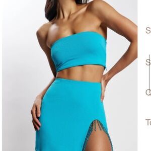 Meshki Turquoise Skirt with Fringe Detail set